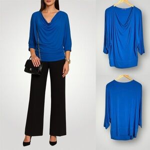 Fresh Produce | Drape Neck Top Royal Blue 3/4 Dolman Sleeve Stretch